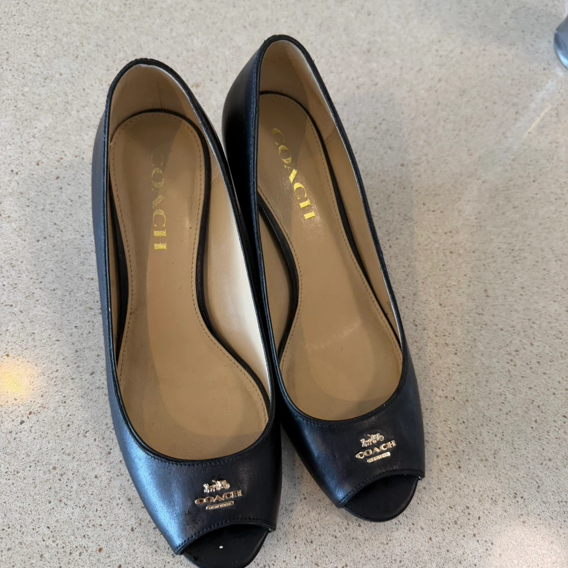 Coach Black Leather Peep-Toe Wedge Heels - photo 3