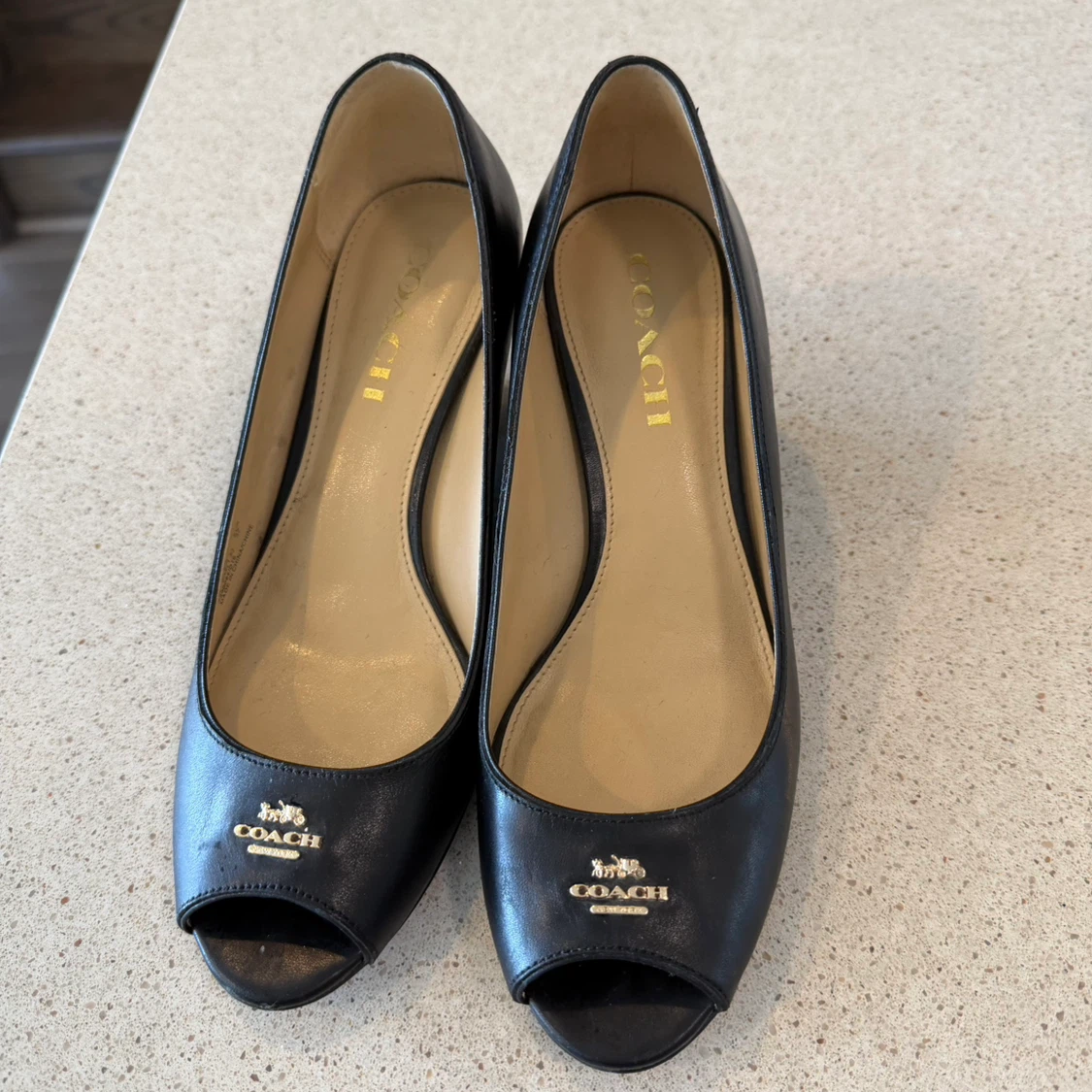 Coach Black Leather Peep-Toe Wedge Heels - photo 4