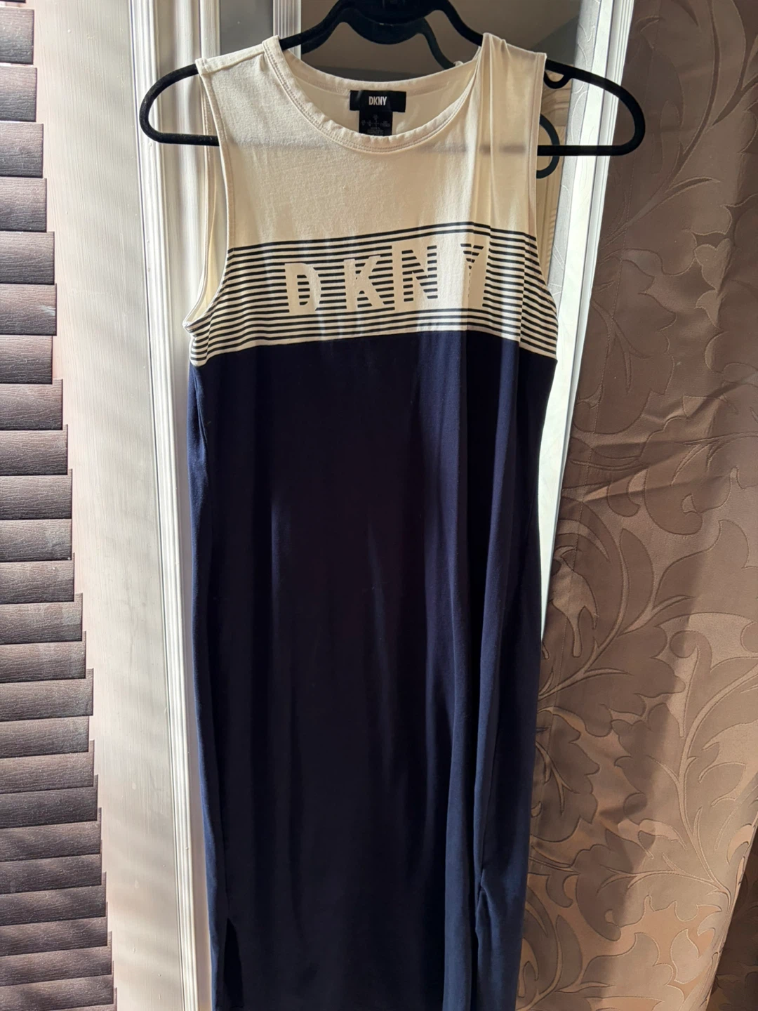 DKNY Sleeveless Dress - Cream/Navy - Size M