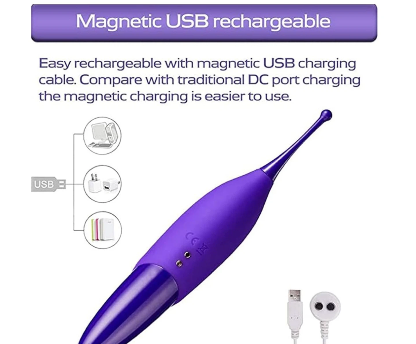Purple USB Rechargeable Massager with Accessories - photo 3