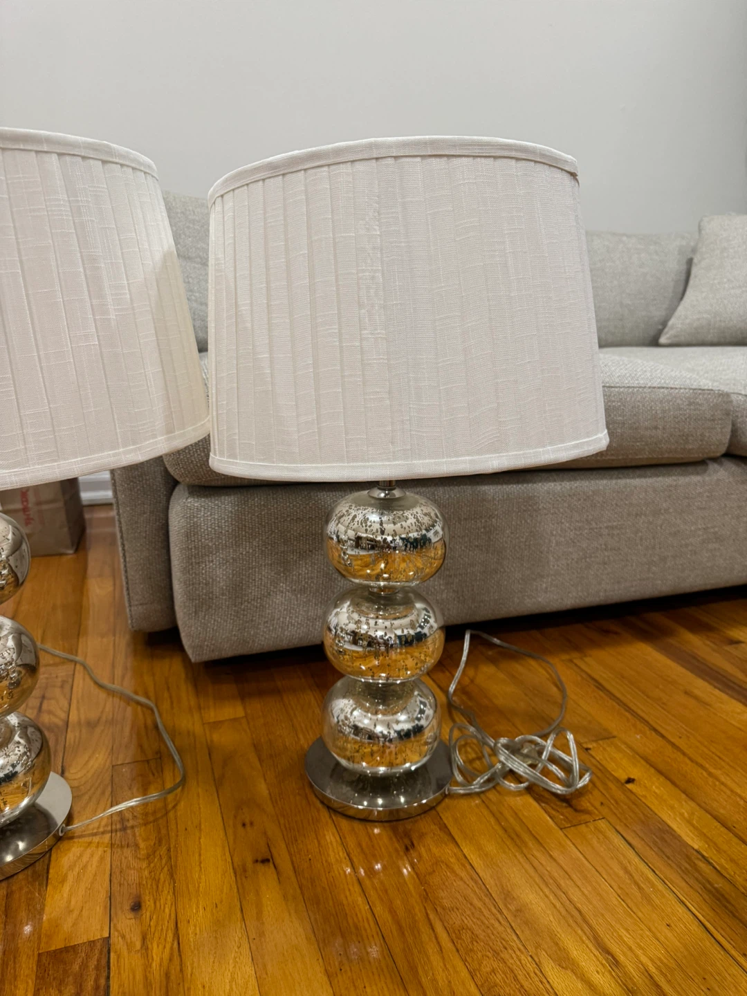 Pair of Silver Bubble Table Lamps with White Pleated Shades - photo 2