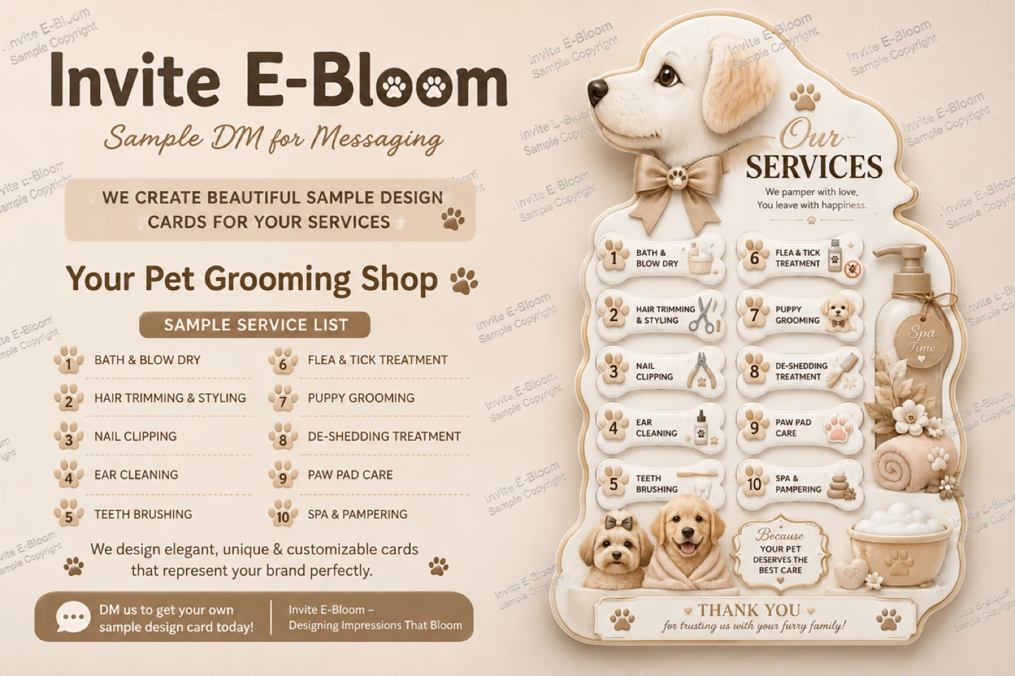⚽️Pet Grooming E-Card,Services  card list design- Invite E-Bloom - photo 3