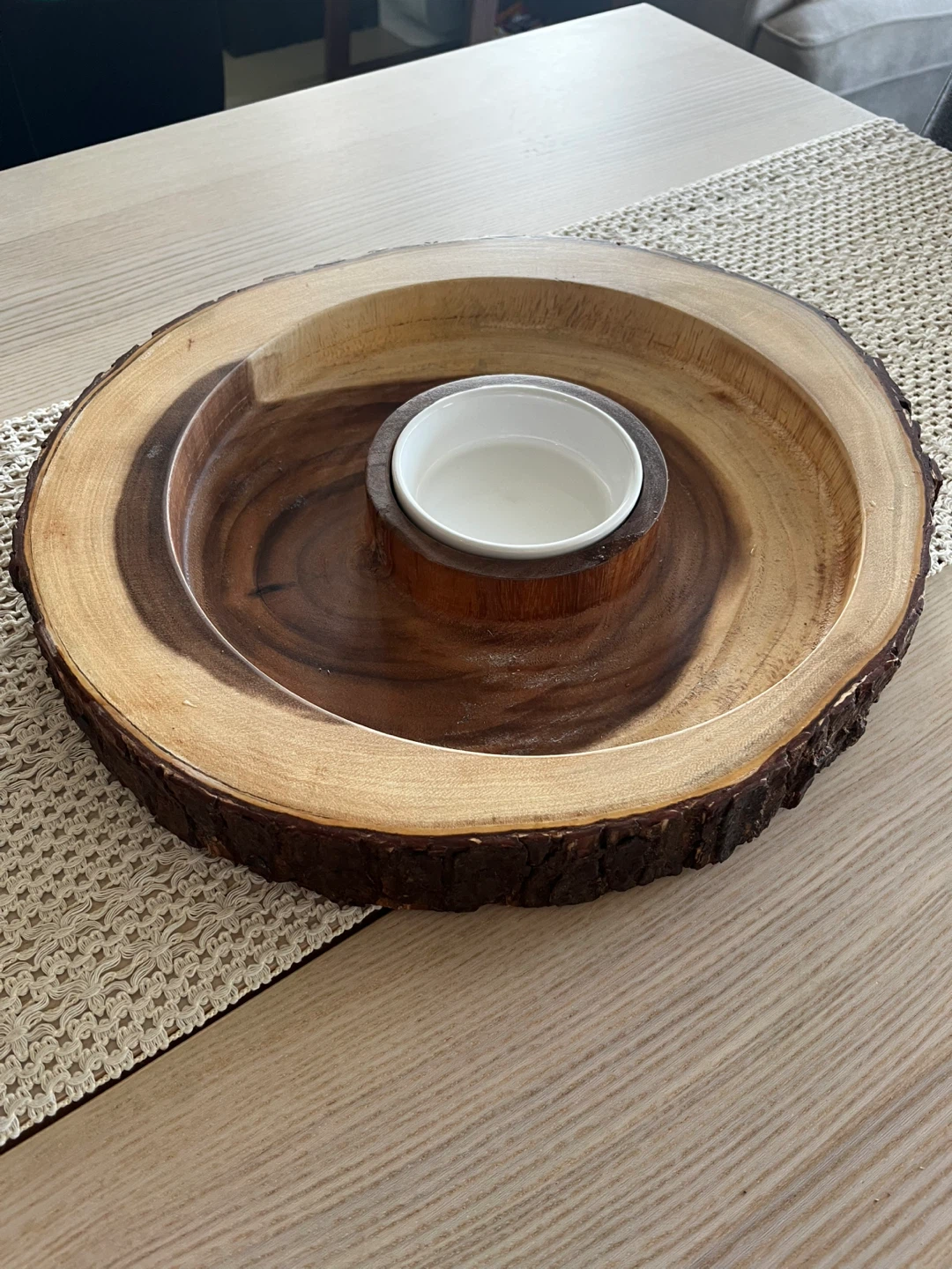 Moving Out Sale, Wooden Serving Platter with Dip Bowl - photo 4