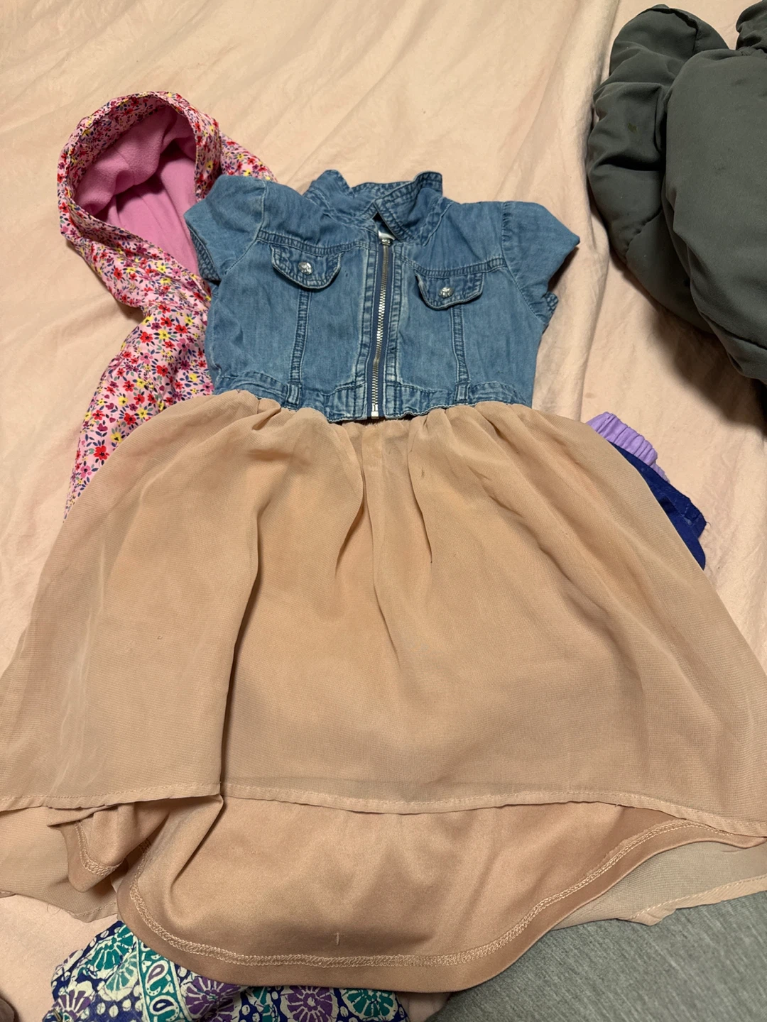 Guess Girls' Denim and Chiffon Dress