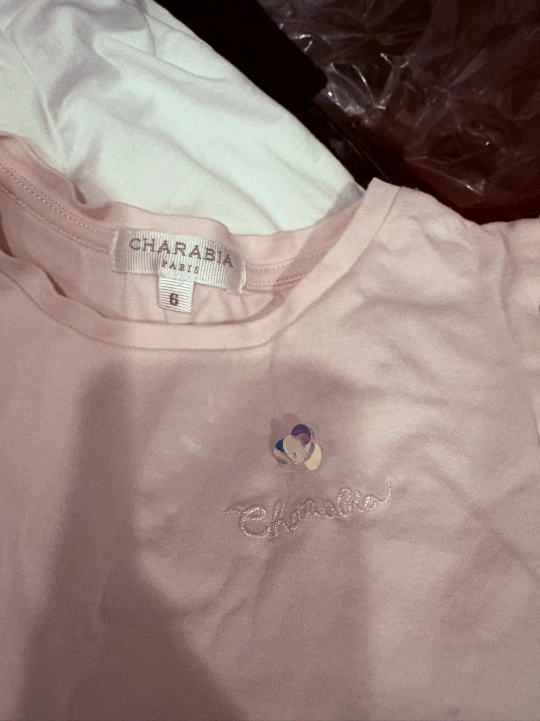 Charabia Paris Pink T-Shirt with Sequin Sleeves - Size 6