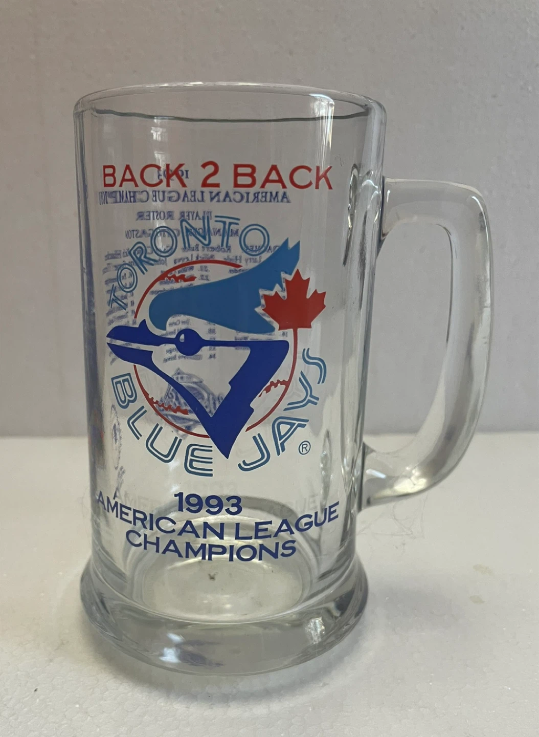 TORONTO BLUE JAYS 93 WORLD SERIES Glass Beer Mug Stein Roster
