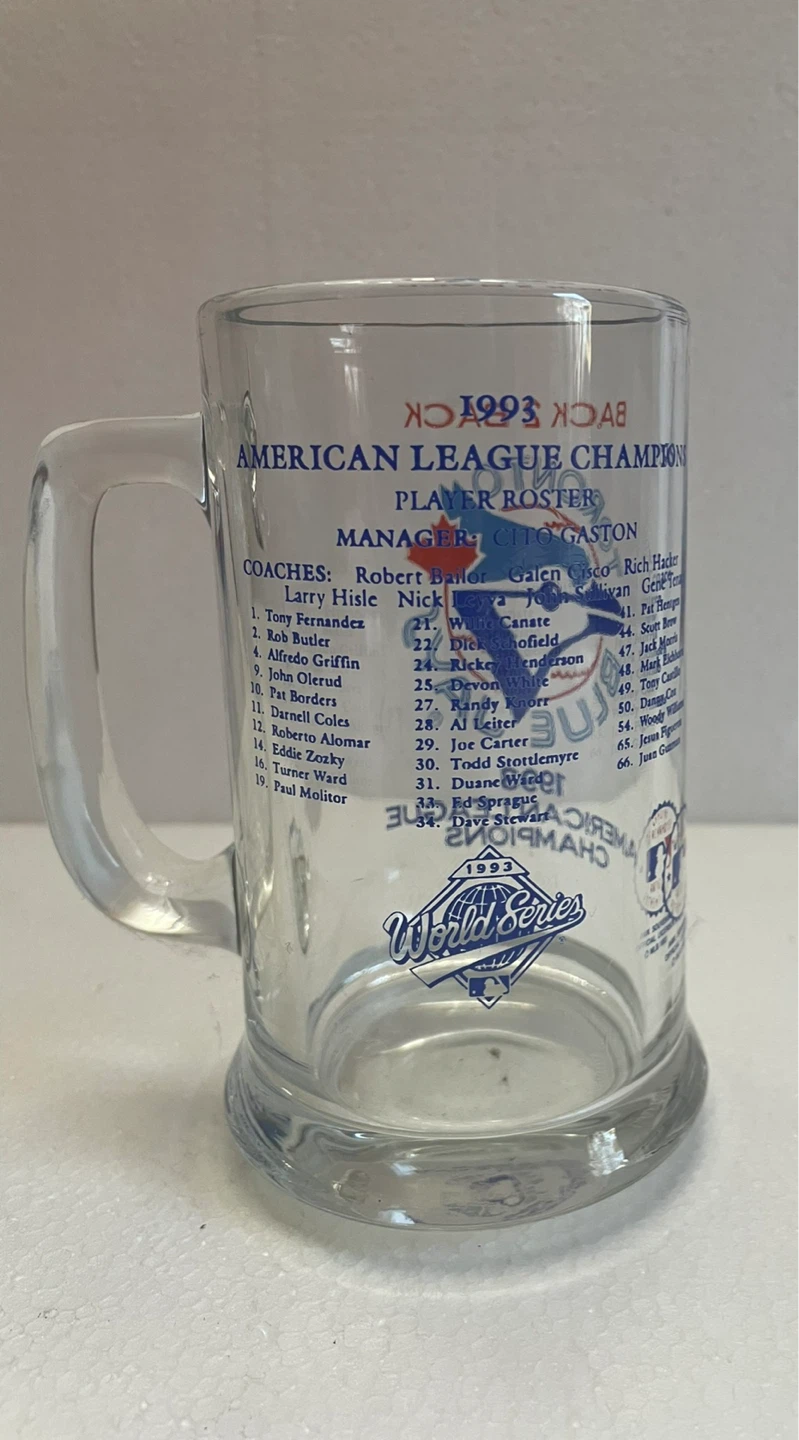 TORONTO BLUE JAYS 93 WORLD SERIES Glass Beer Mug Stein Roster - photo 2