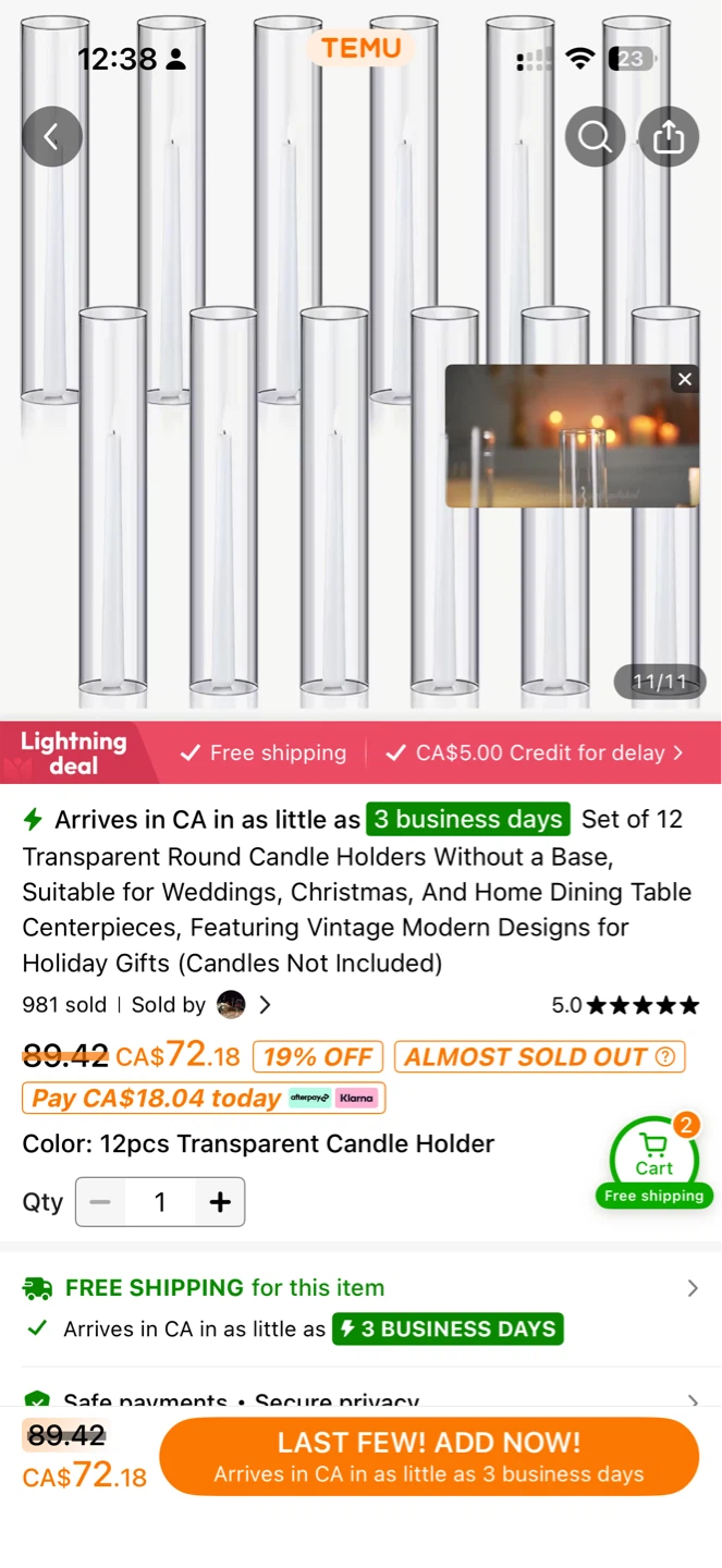 Set of 12 Temu Glass Hurricane Candle Holders - photo 4