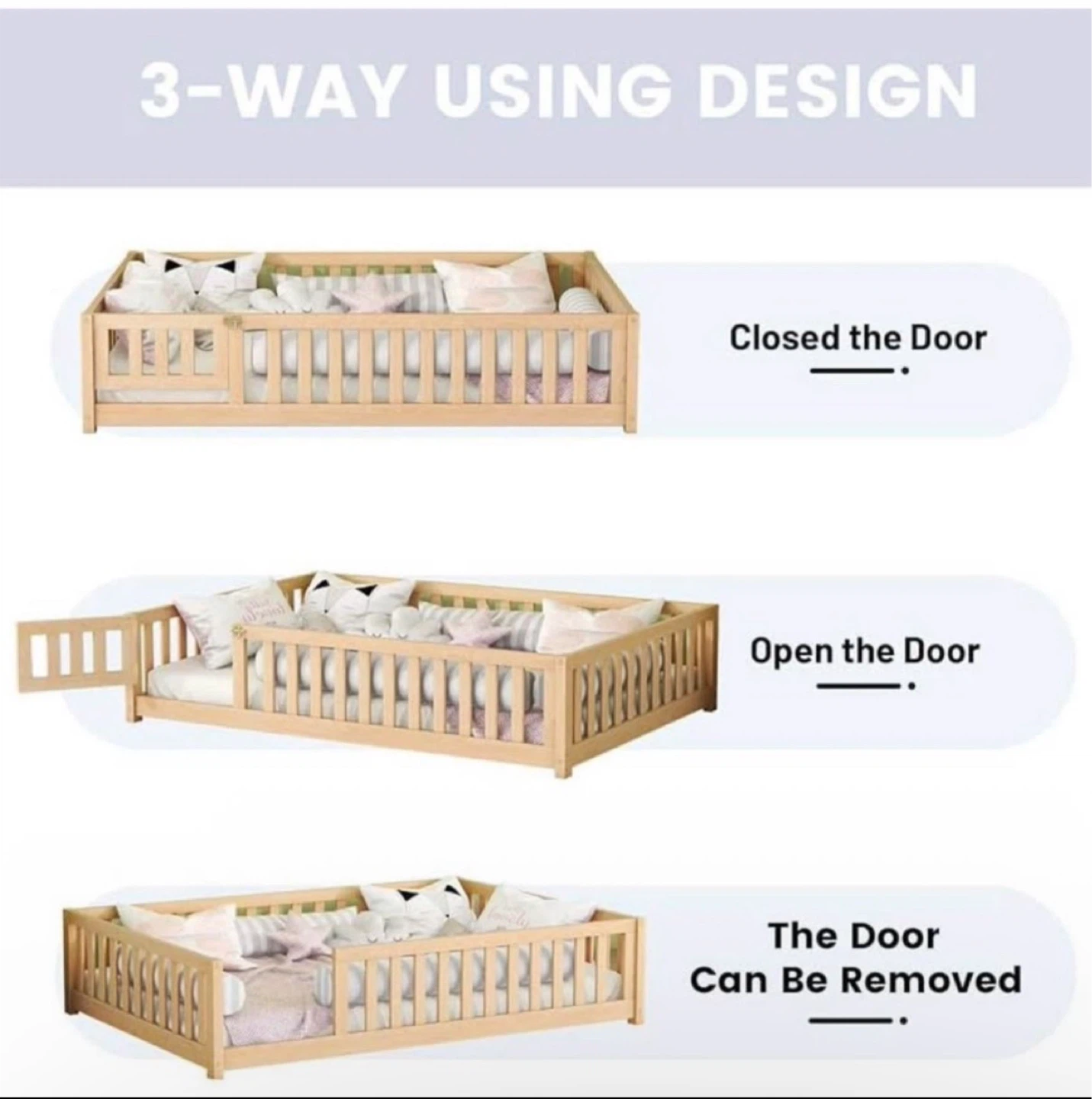 Toddler Bed with Rails - Solid Pine - photo 4