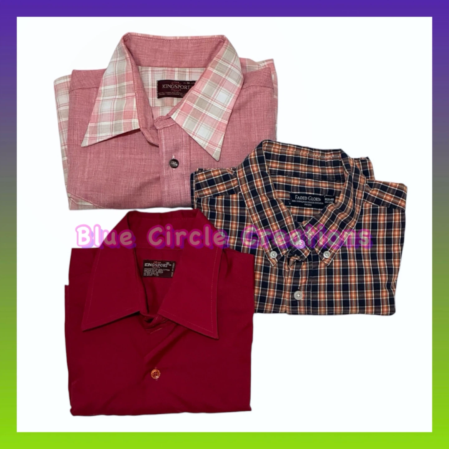 Men’s Vintage Short Sleeve Button Down Shirt 3 PC Bundle Medium