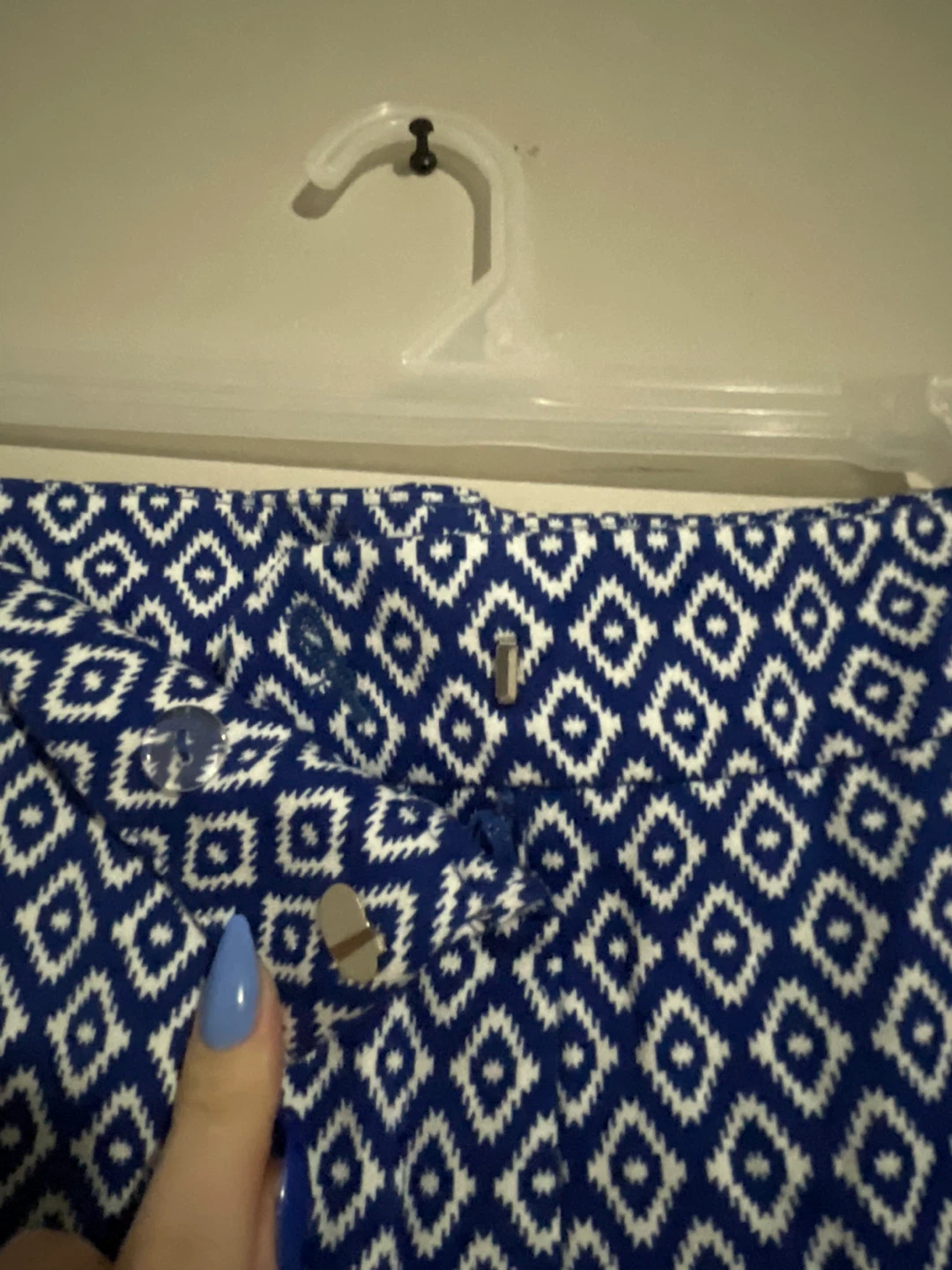 Blue and White Diamond Pattern Pants - photo 3