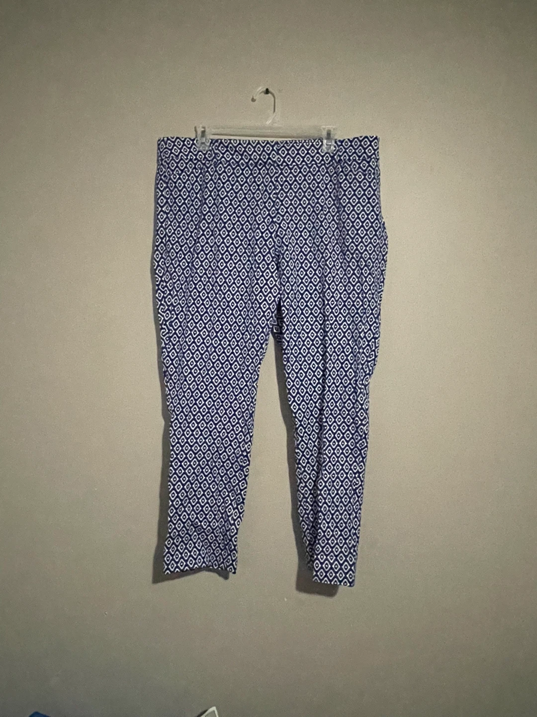 Blue and White Diamond Pattern Pants