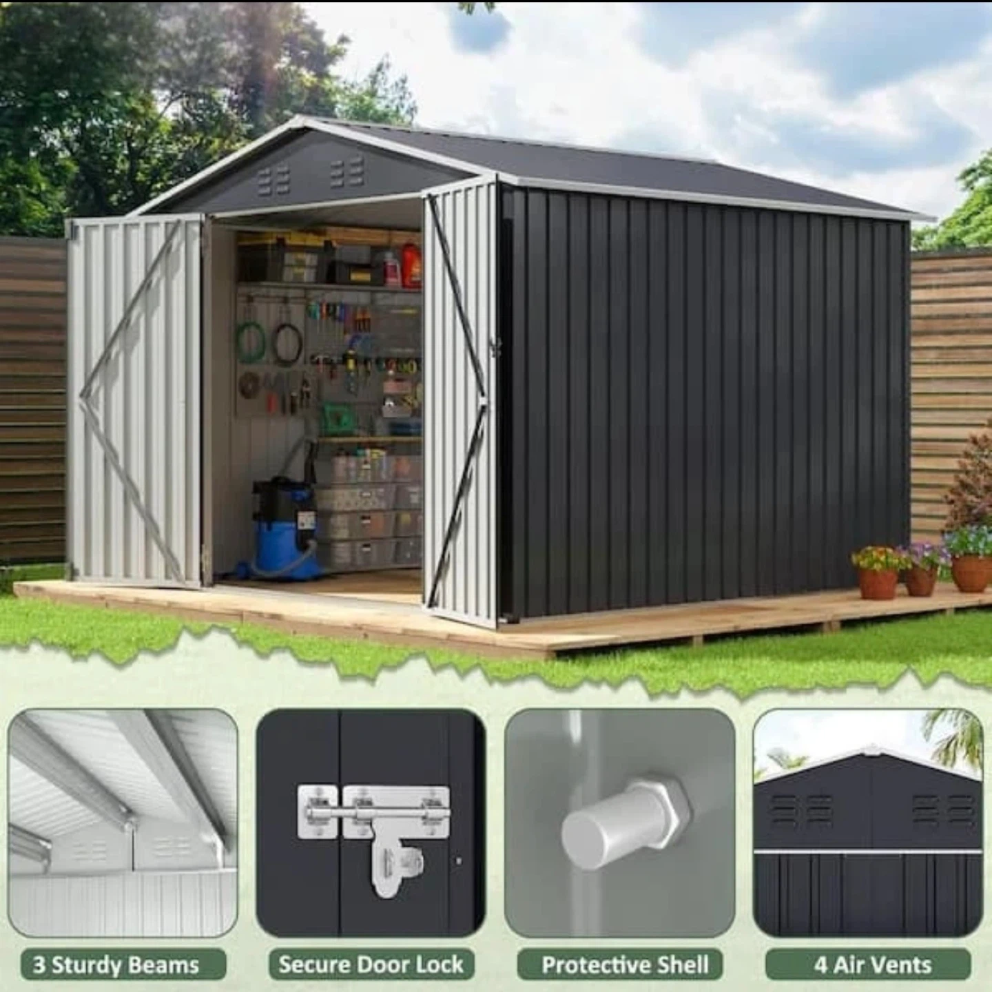 BRAND NEW- 7.4 x 7.4 ft Metal Storage Shed+Lockable Doors - photo 4