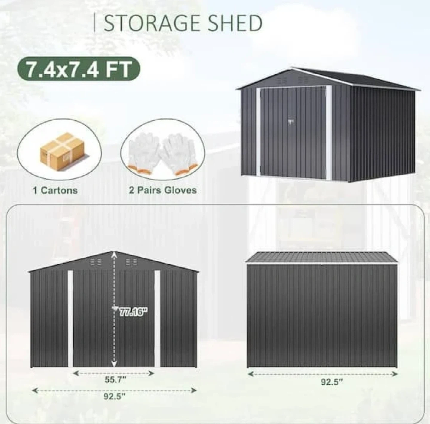 BRAND NEW- 7.4 x 7.4 ft Metal Storage Shed+Lockable Doors - photo 3