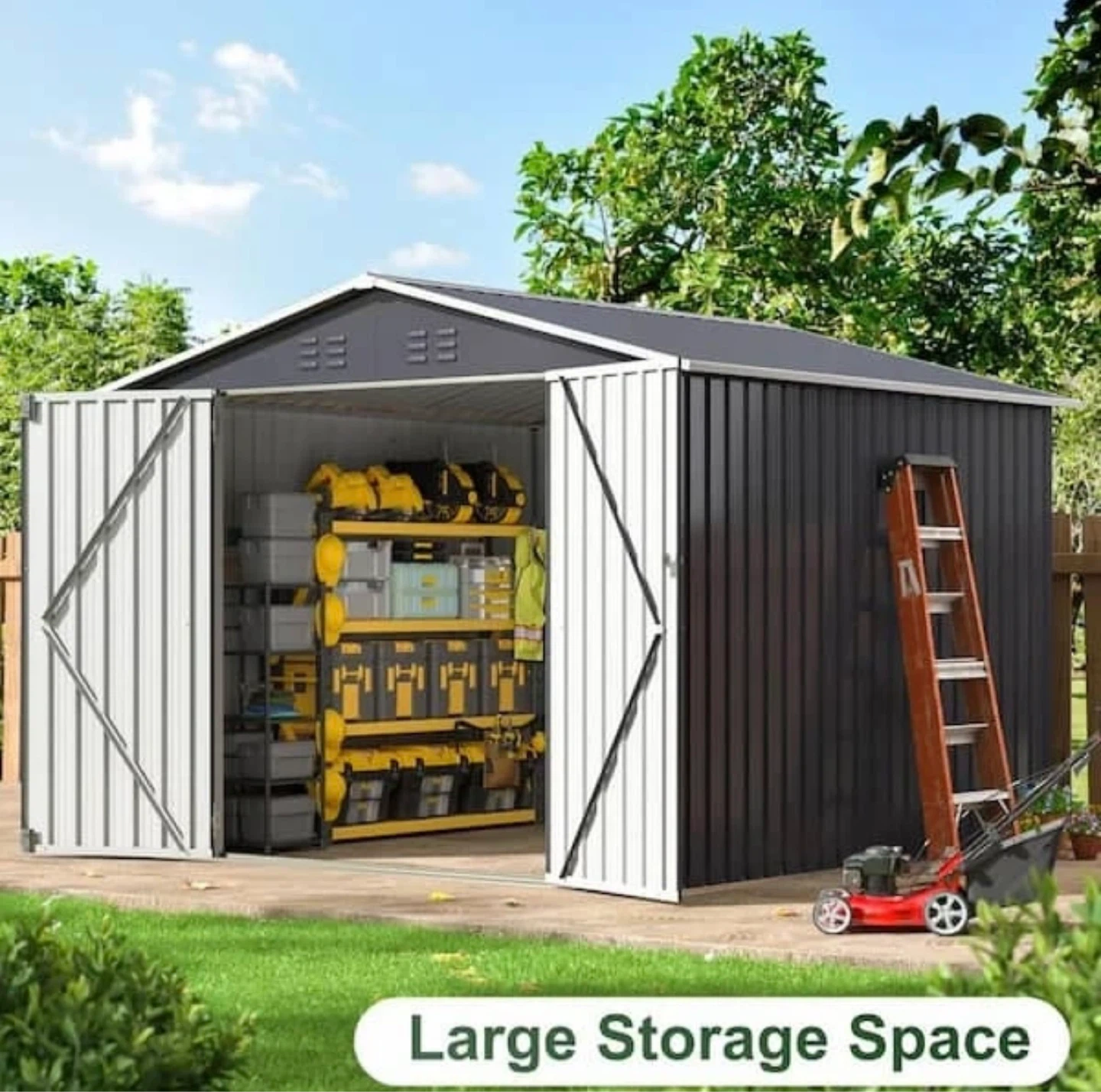 BRAND NEW- 7.4 x 7.4 ft Metal Storage Shed+Lockable Doors - photo 2