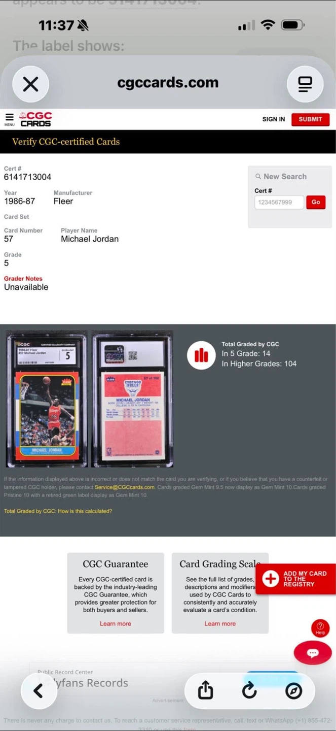 1986-87 Fleer Michael Jordan #57 CGC 5 - photo 3