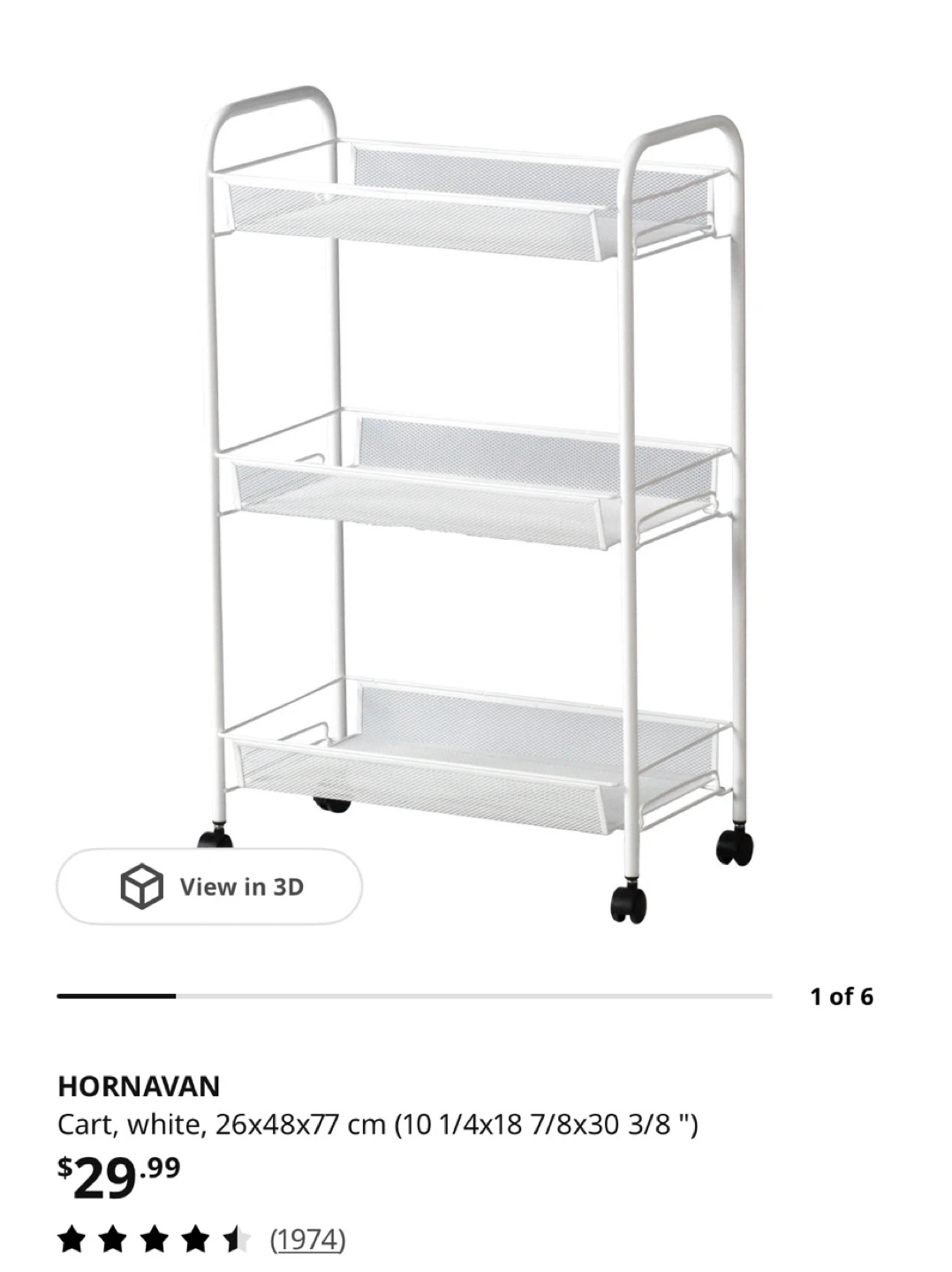 IKEA HORNAVAN 3-Tier Rolling Cart White + mini hanging ikea bin - photo 4