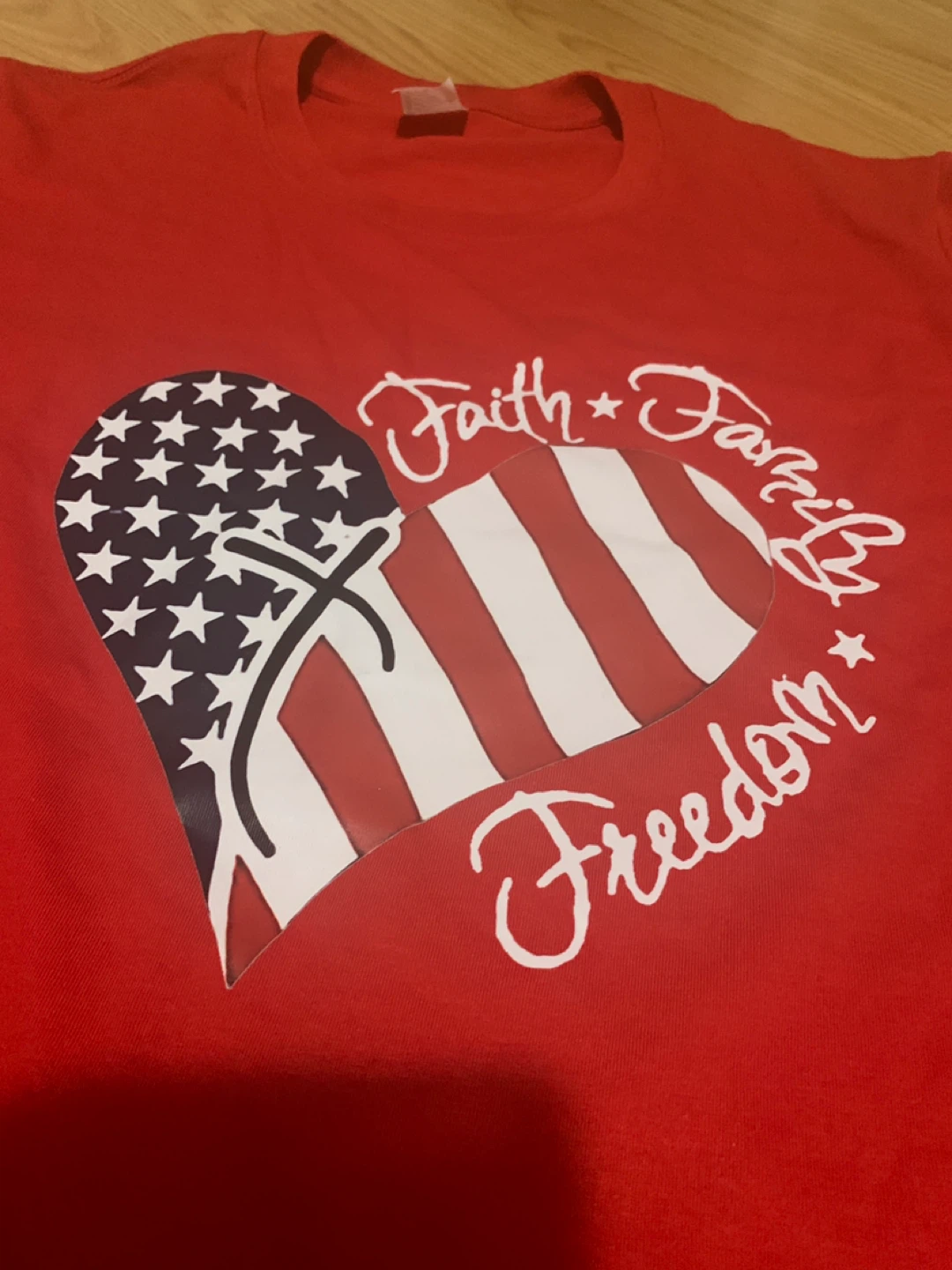 Red T-Shirt with Faith Family Freedom Graphic - Size L - photo 2
