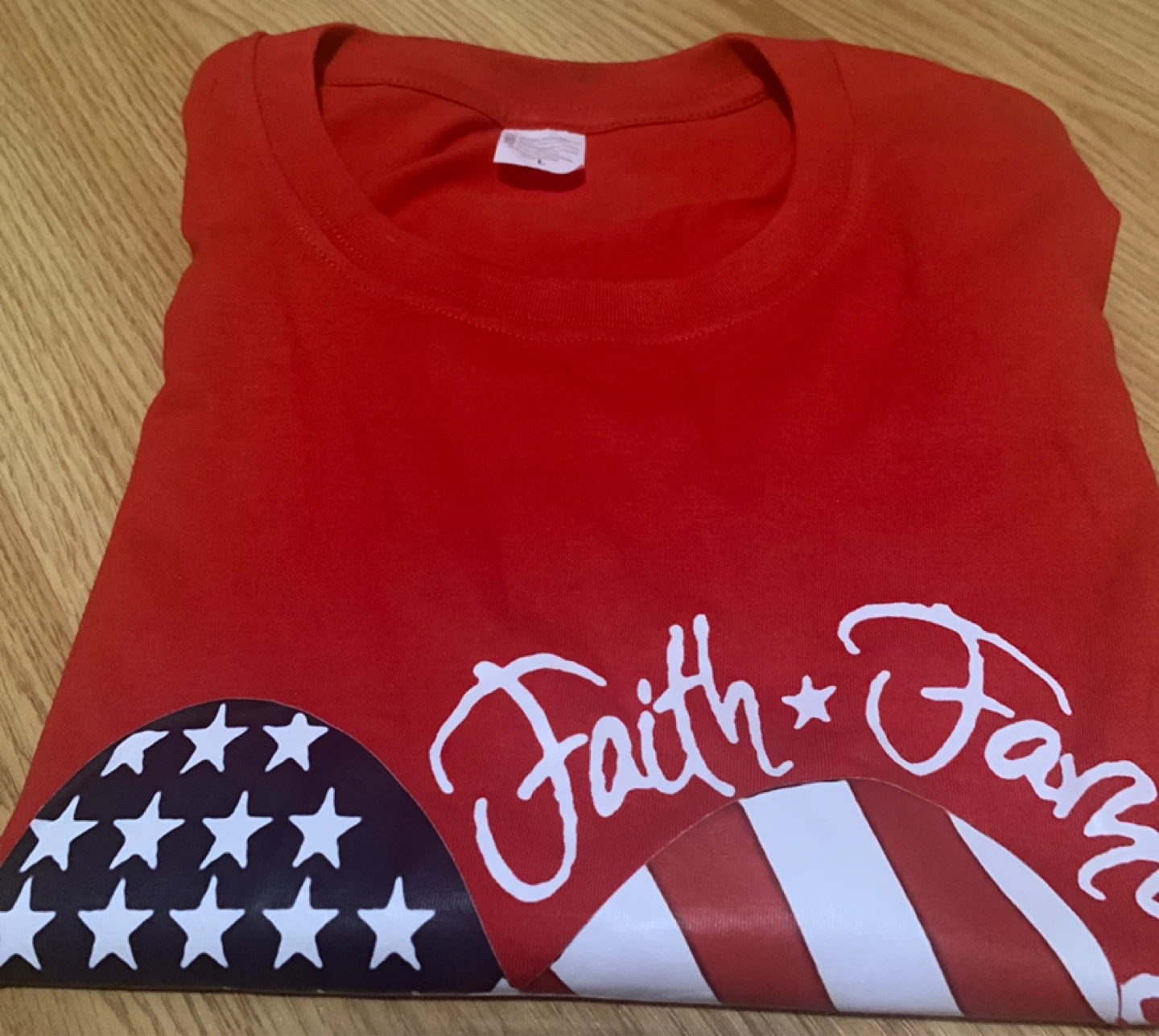 Red T-Shirt with Faith Family Freedom Graphic - Size L - photo 3