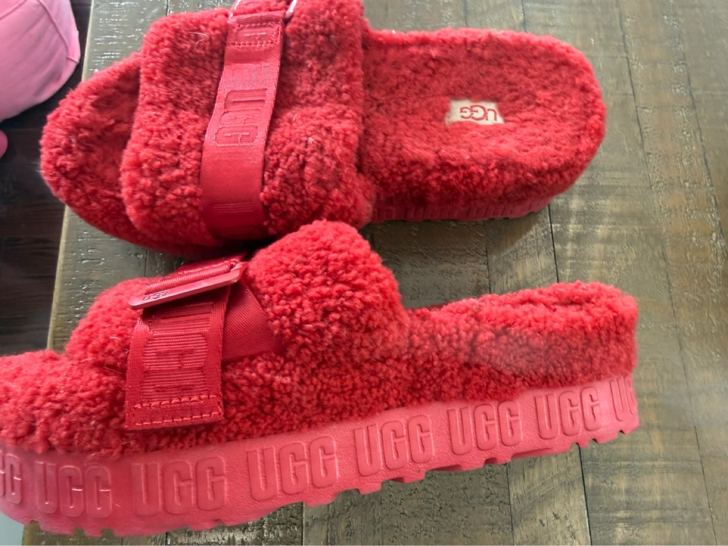 Red UGG Fluff Yeah Slides