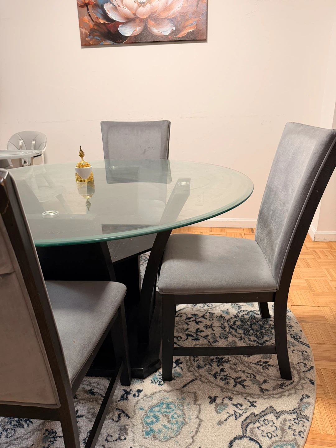Round Glass Top Dining Table with 4 Chairs - photo 3