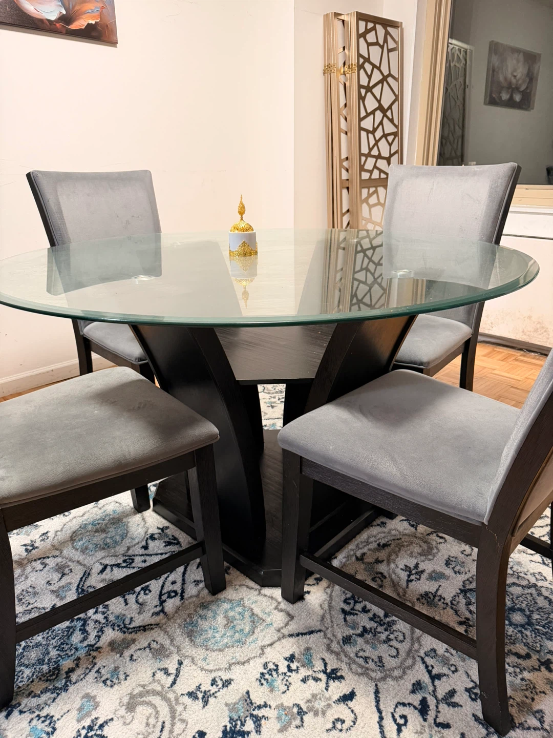 Round Glass Top Dining Table with 4 Chairs - photo 4