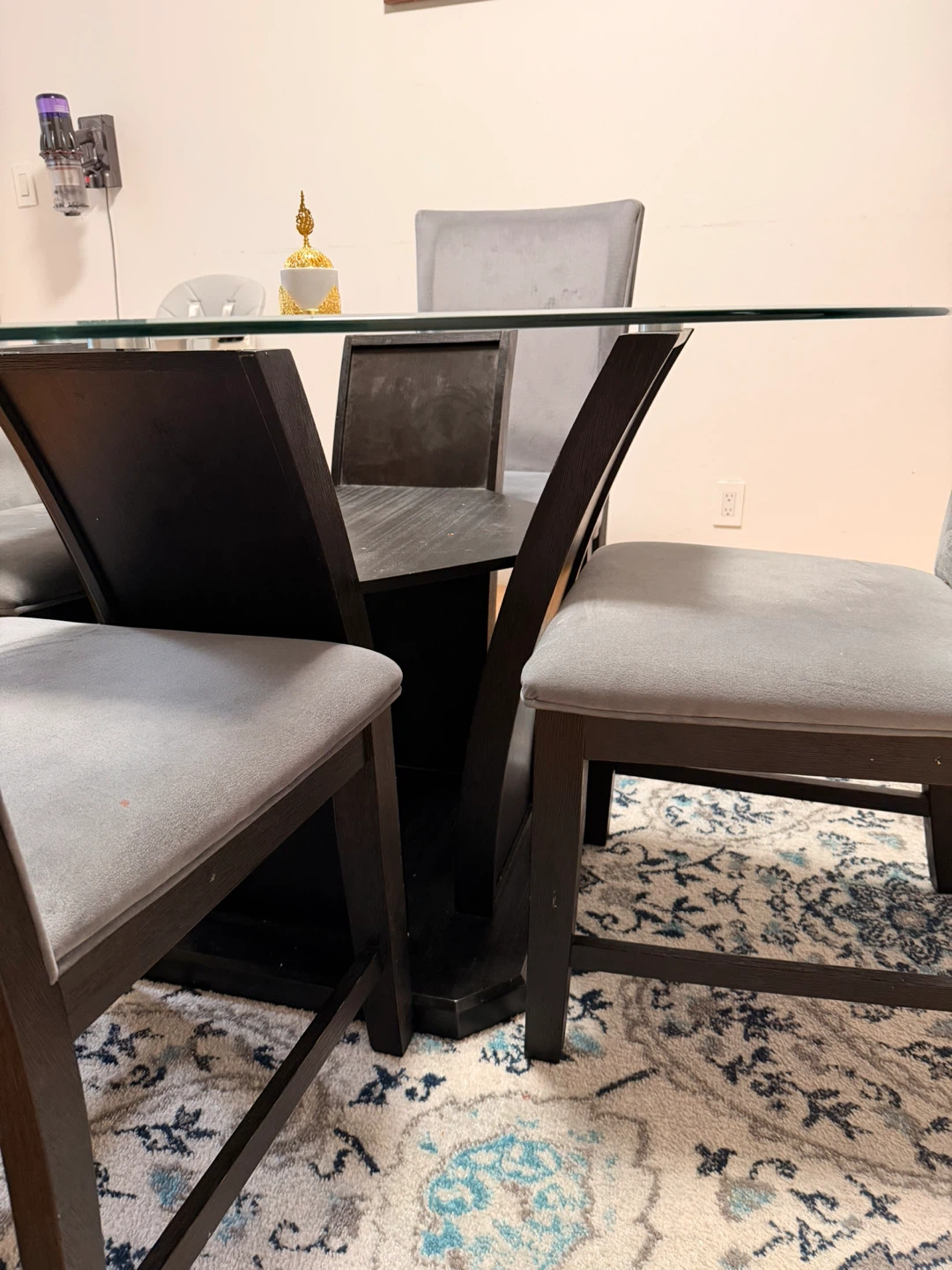 Round Glass Top Dining Table with 4 Chairs - photo 2