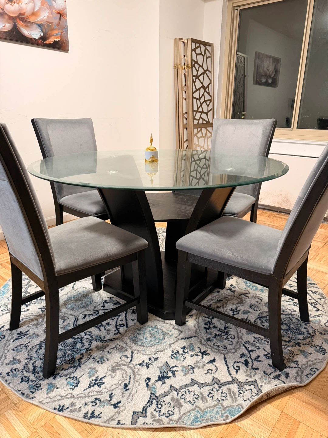 Round Glass Top Dining Table with 4 Chairs - photo 5