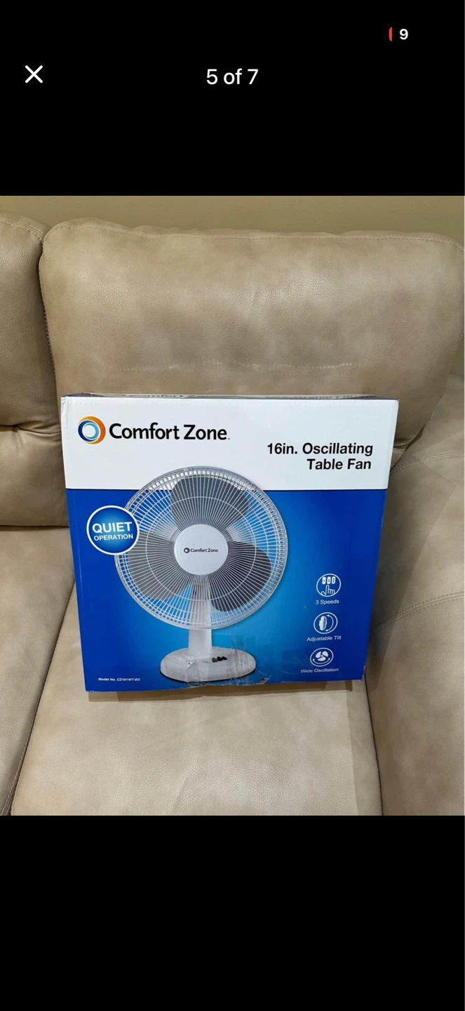 New Comfort Zone 16" Oscillating Table Fan - photo 3
