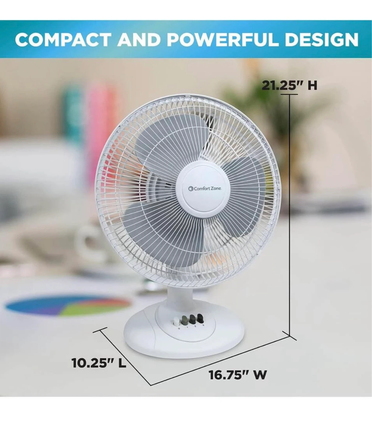 New Comfort Zone 16" Oscillating Table Fan - photo 2