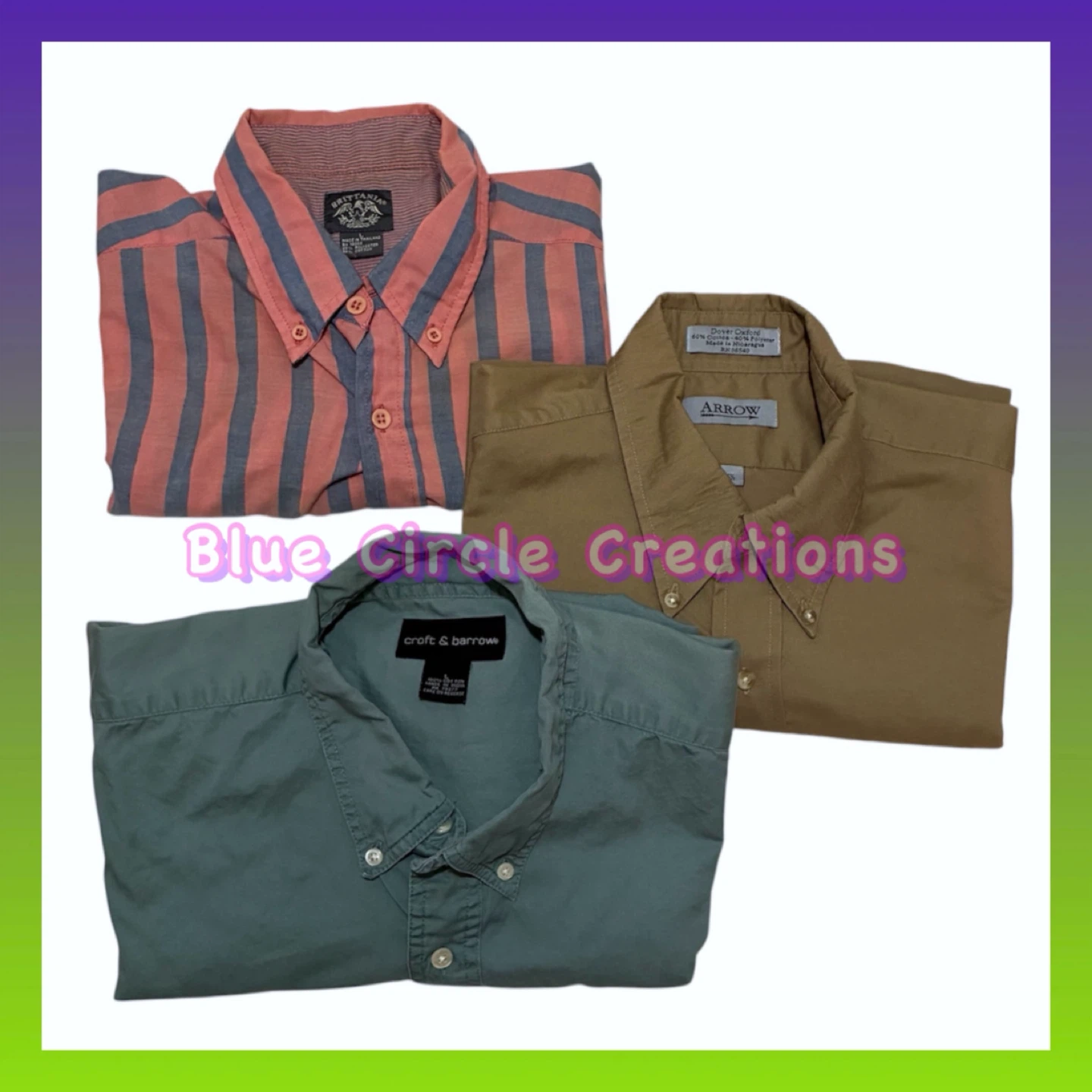 Men’s Vintage Short Sleeve Button Down Shirt 3 PC Bundle Large