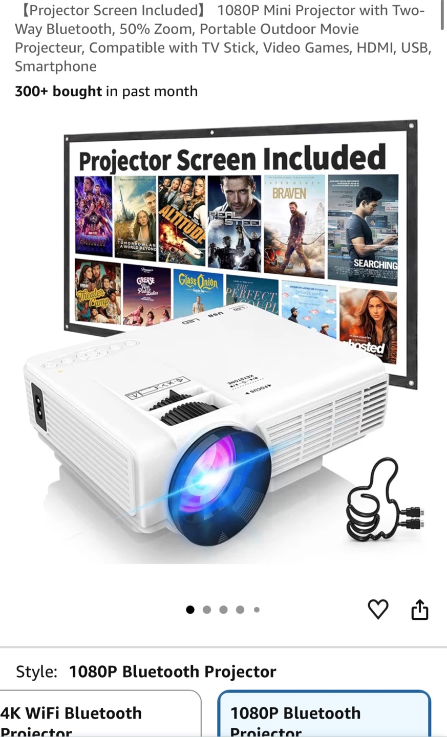 1080P Mini Projector with Included Screen