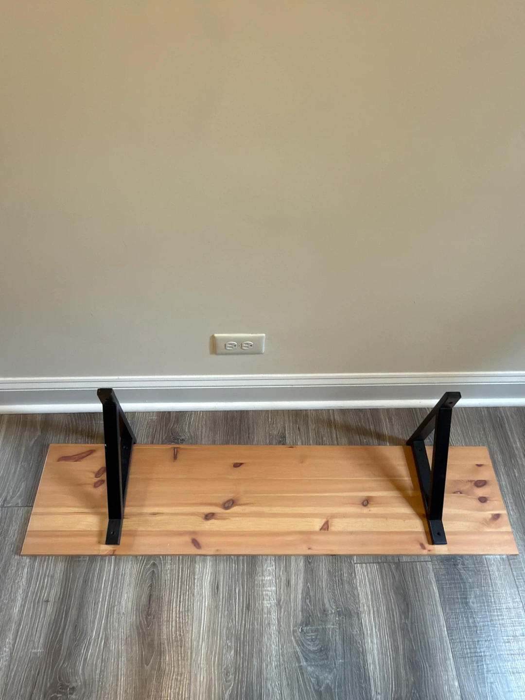 Wooden Shelf with Black Metal Brackets