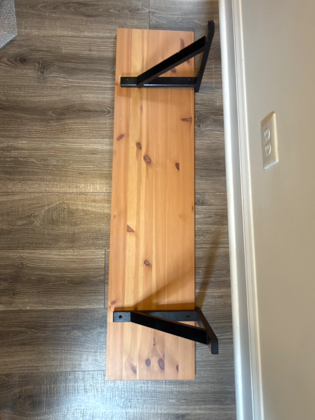Wooden Shelf with Black Metal Brackets - photo 2
