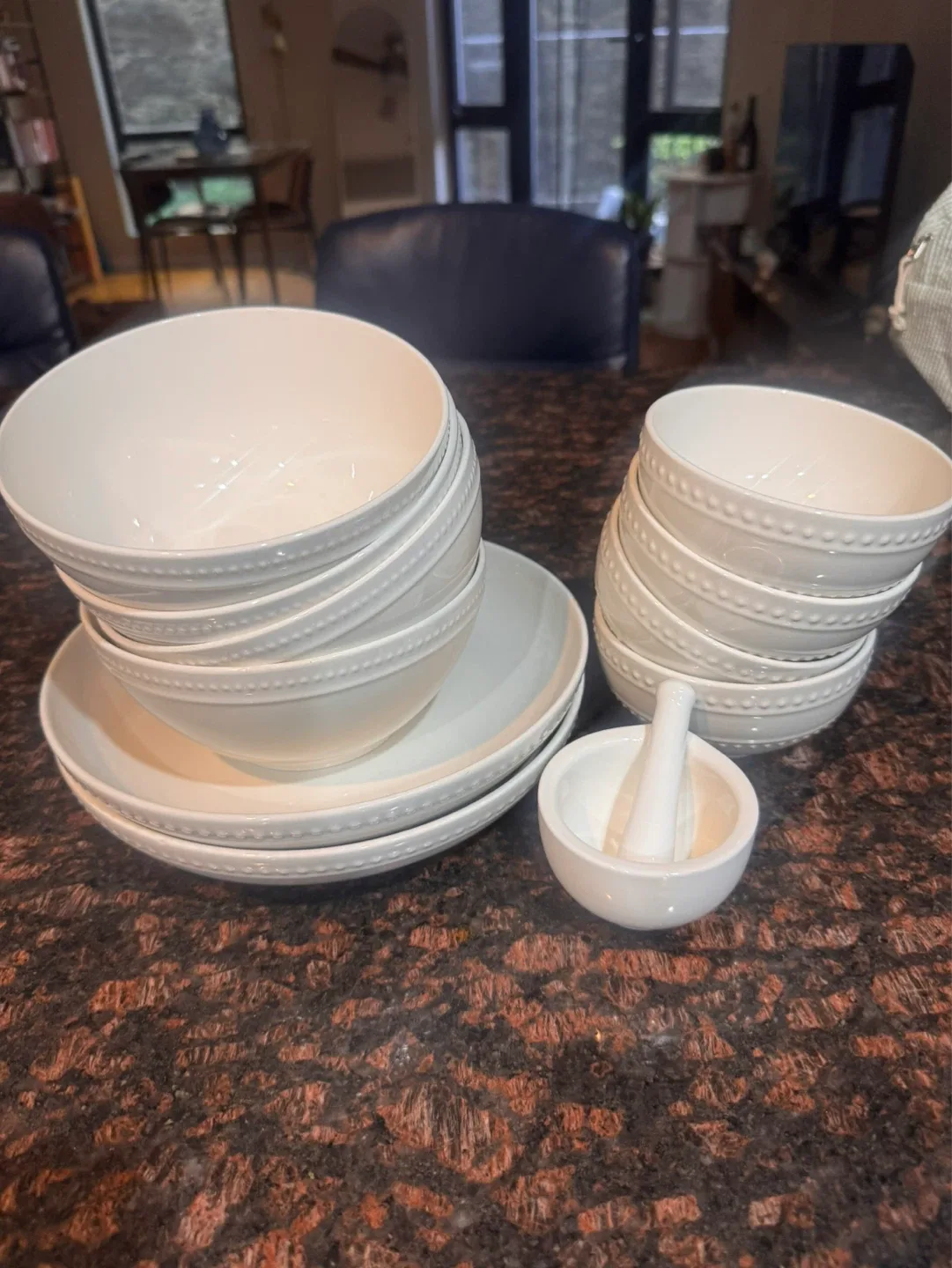 White Ceramic Bowl Set with Mortar and Pestle