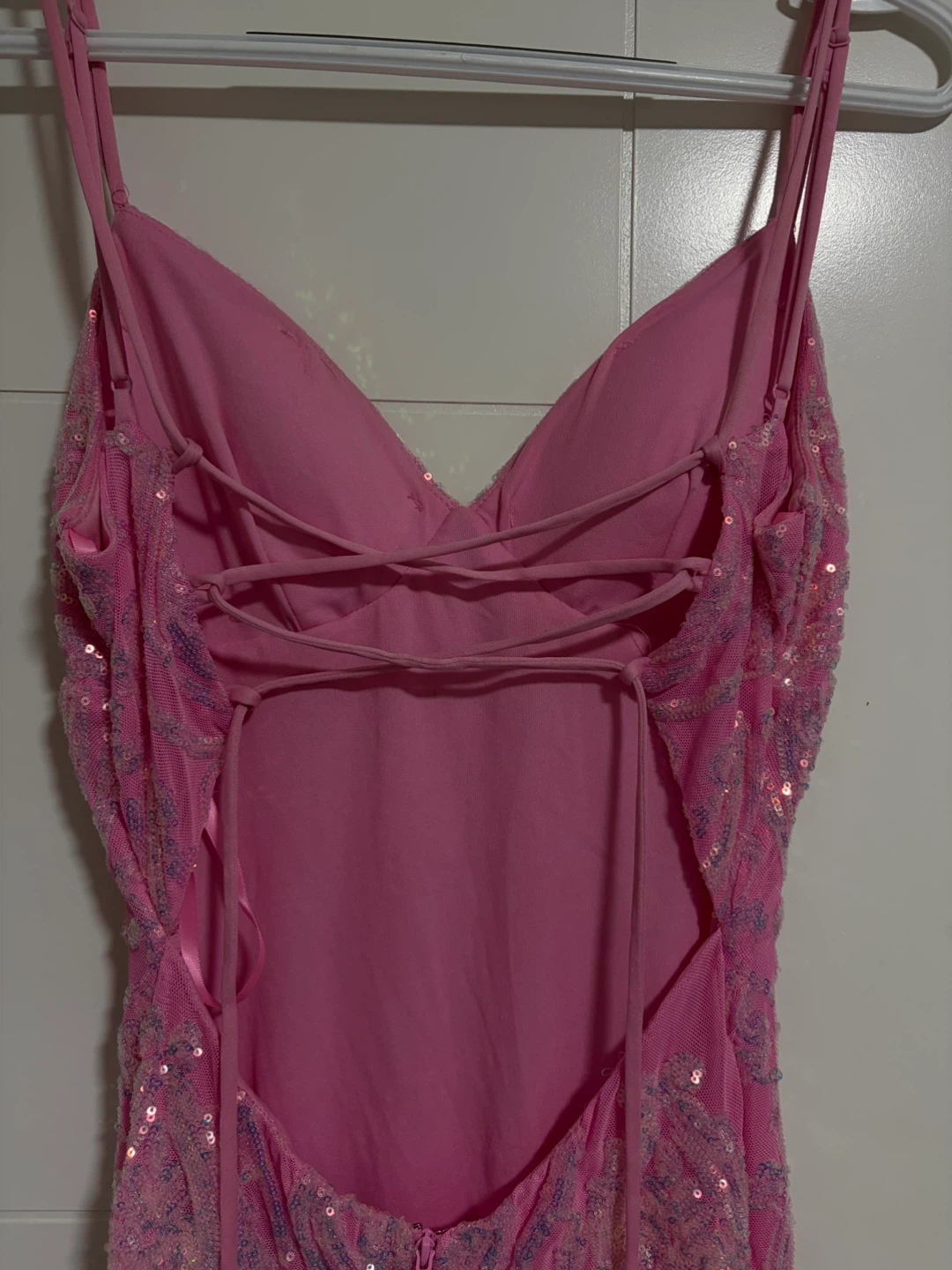 pink backless sequin glittery prom dress - photo 2