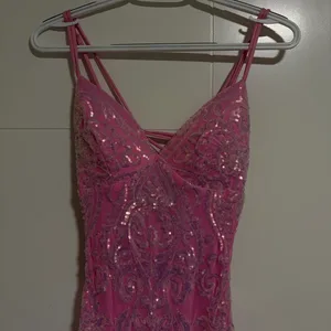 pink backless sequin glittery prom dress