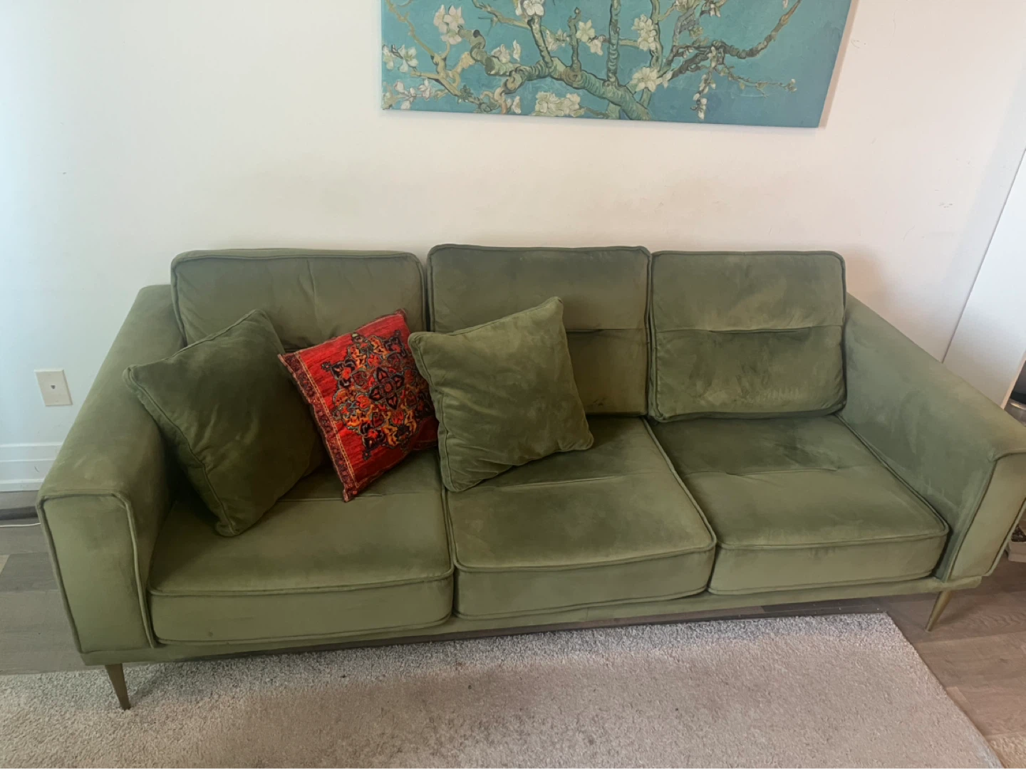 Olive Green Velvet Sofa - photo 3