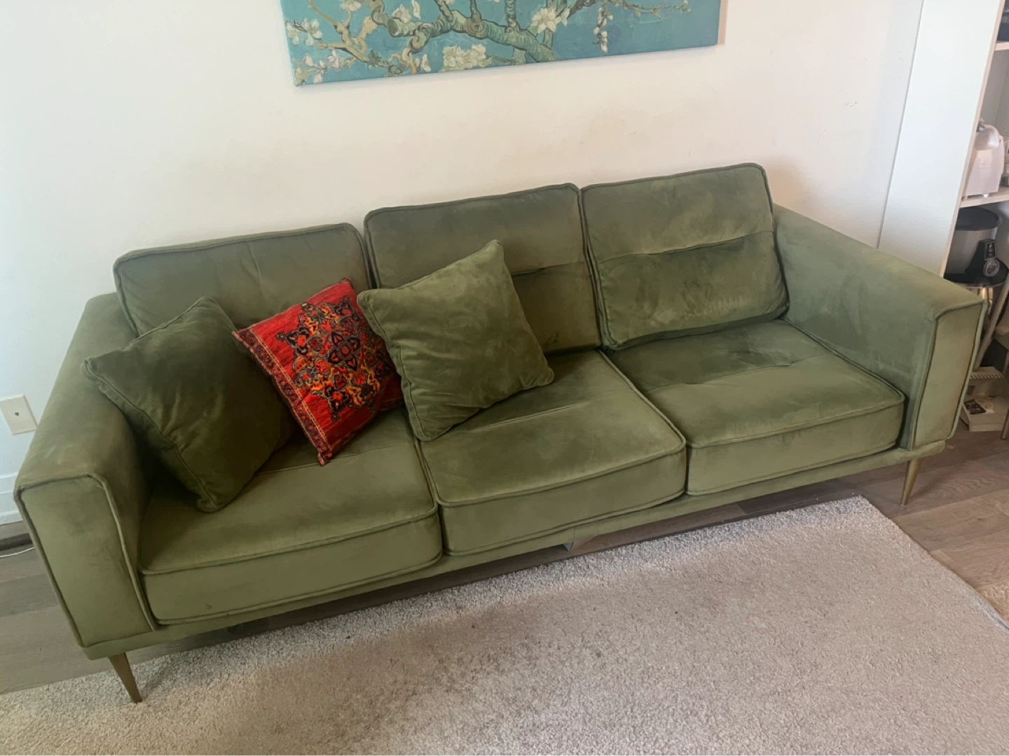Olive Green Velvet Sofa - photo 5