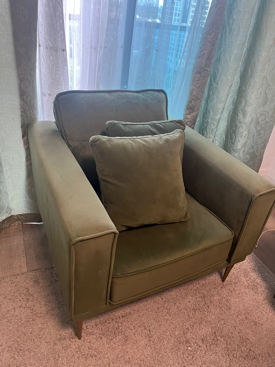 Olive Green Velvet Armchair - photo 4