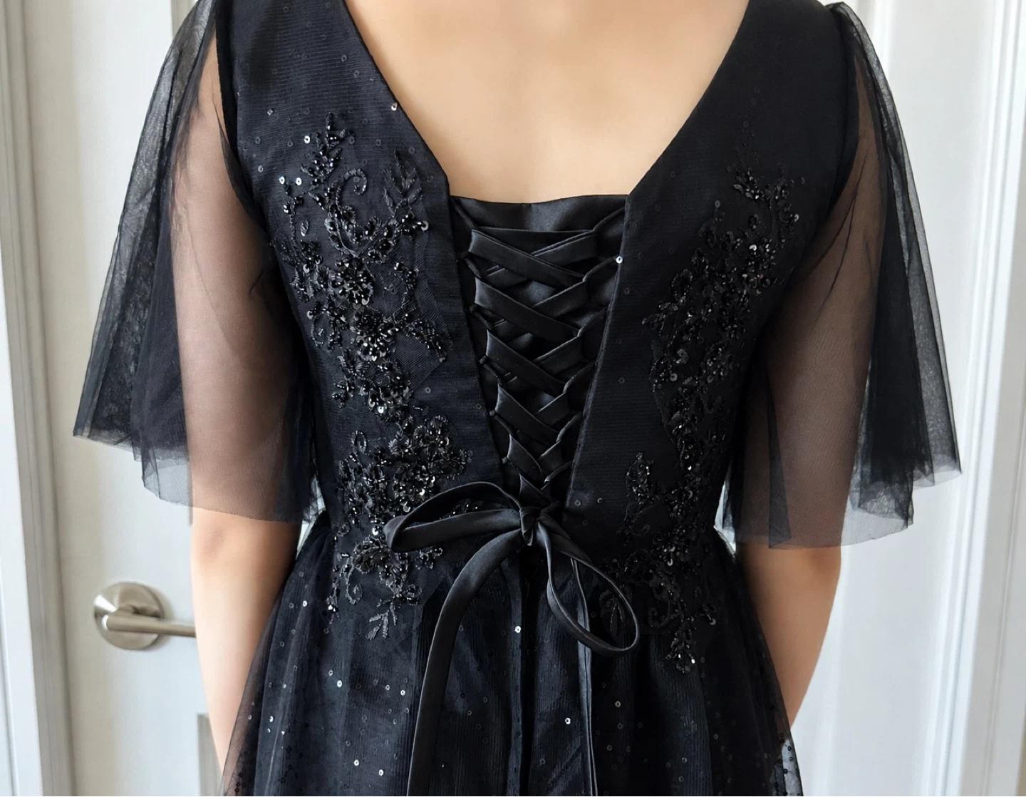 Black Glitter Tulle Maxi Dress, Like New - photo 5