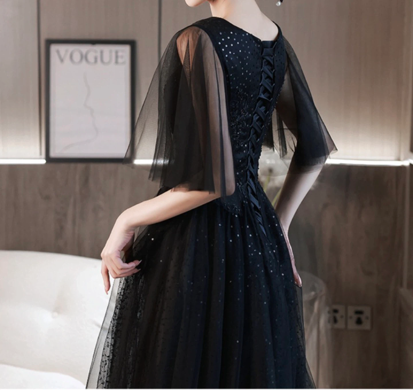 Black Glitter Tulle Maxi Dress, Like New - photo 2