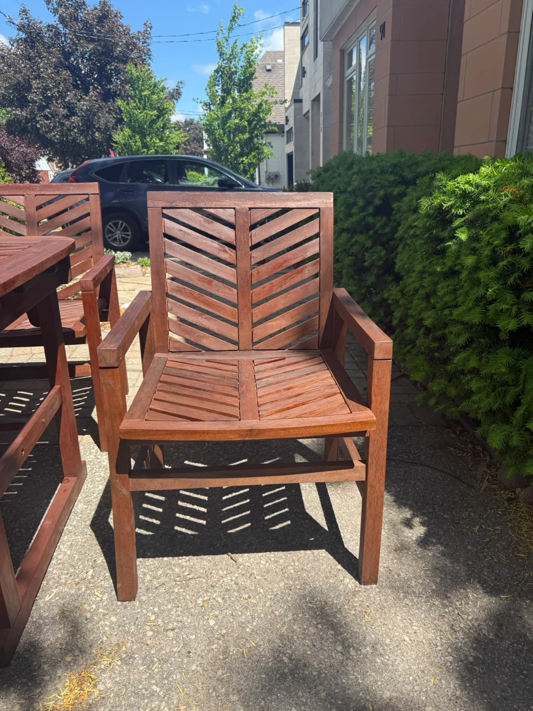Wooden Patio Dining Set - Table, 4 Chairs & Bench - photo 4