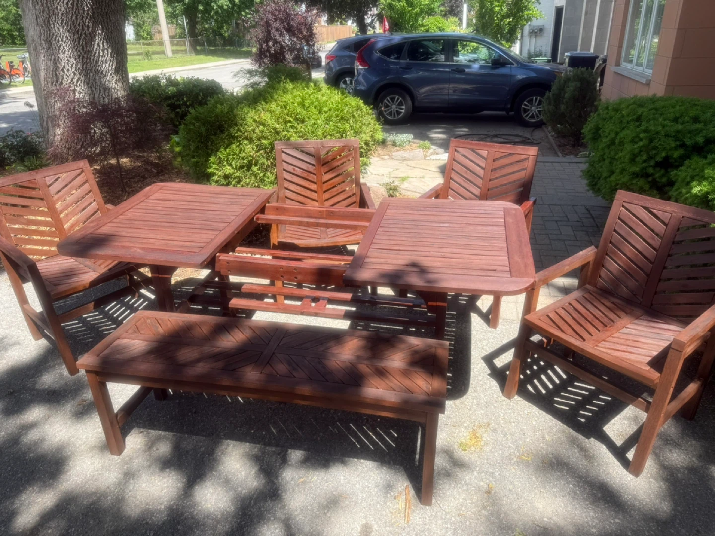 Wooden Patio Dining Set - Table, 4 Chairs & Bench - photo 2