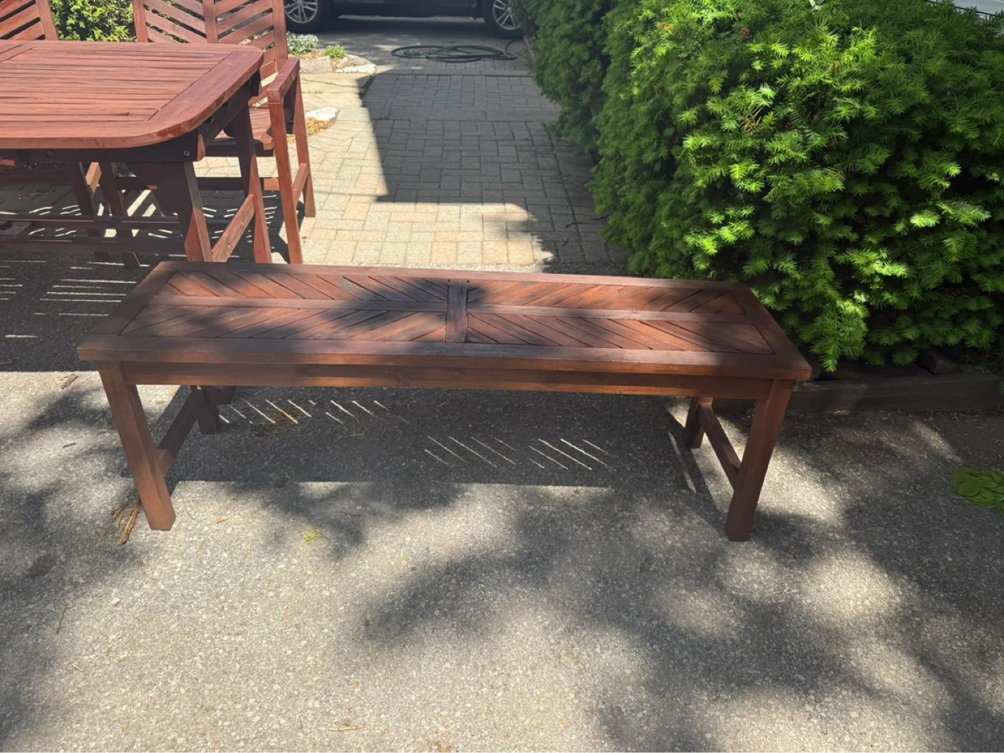 Wooden Patio Dining Set - Table, 4 Chairs & Bench - photo 5