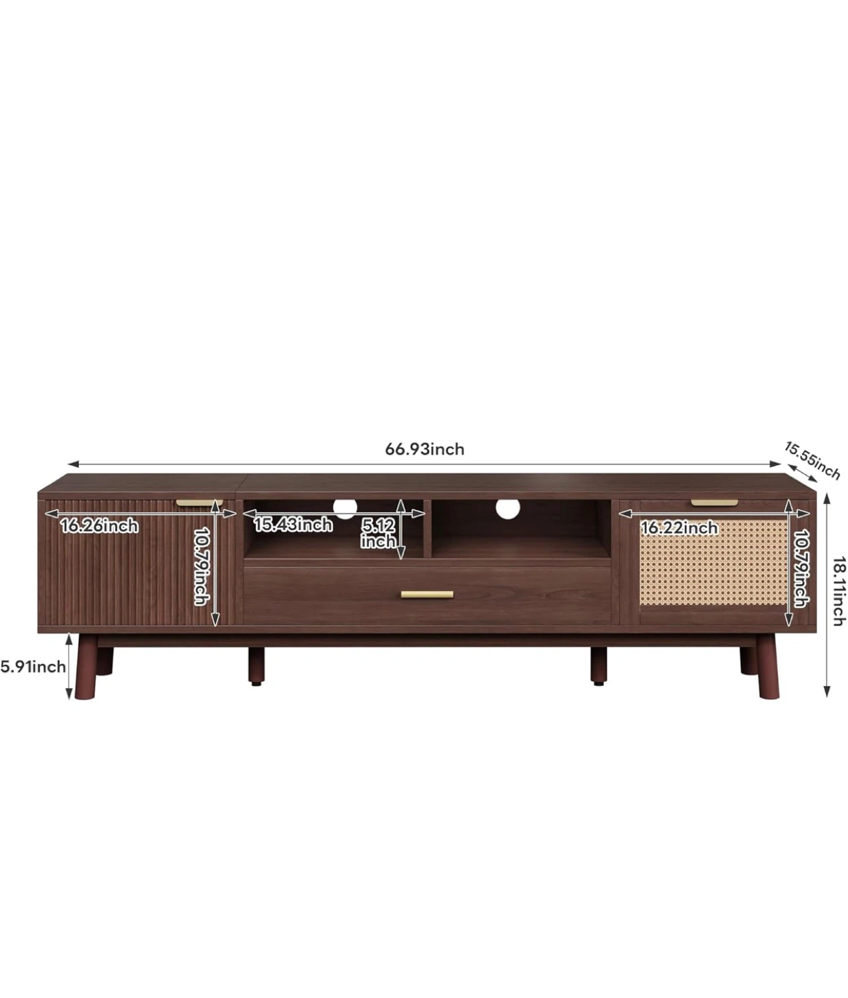 Brown Wooden TV Stand with Rattan Door - photo 2