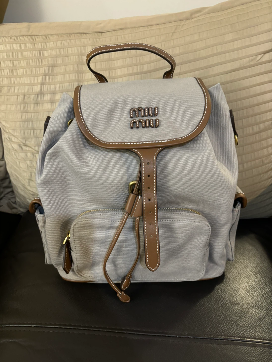 MlU Grey Canvas & Leather Backpack - Unopened!