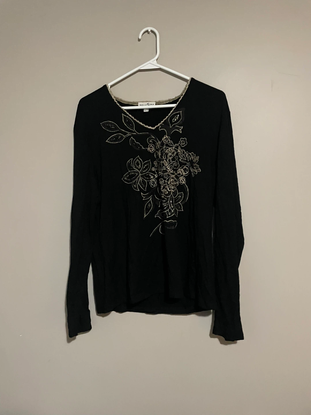 Bellissima Black Floral Embellished Long Sleeve Top