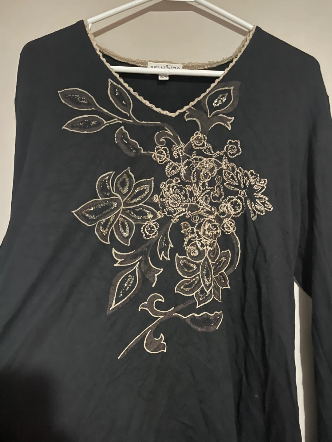 Bellissima Black Floral Embellished Long Sleeve Top - photo 2