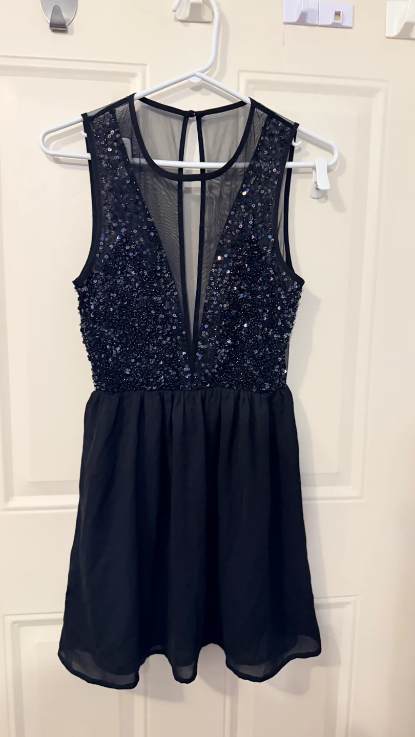 Black Sequin V-Neck Dress. Size M